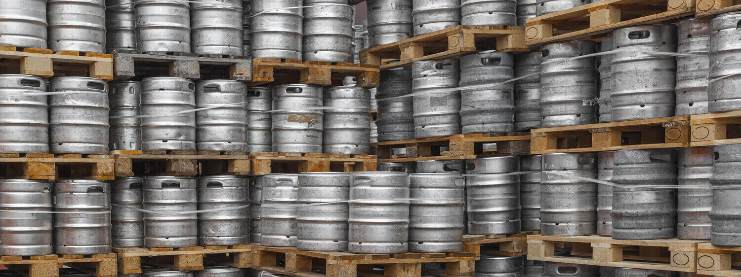 Steel Barrels Bound Together and Stacked on Pallets
